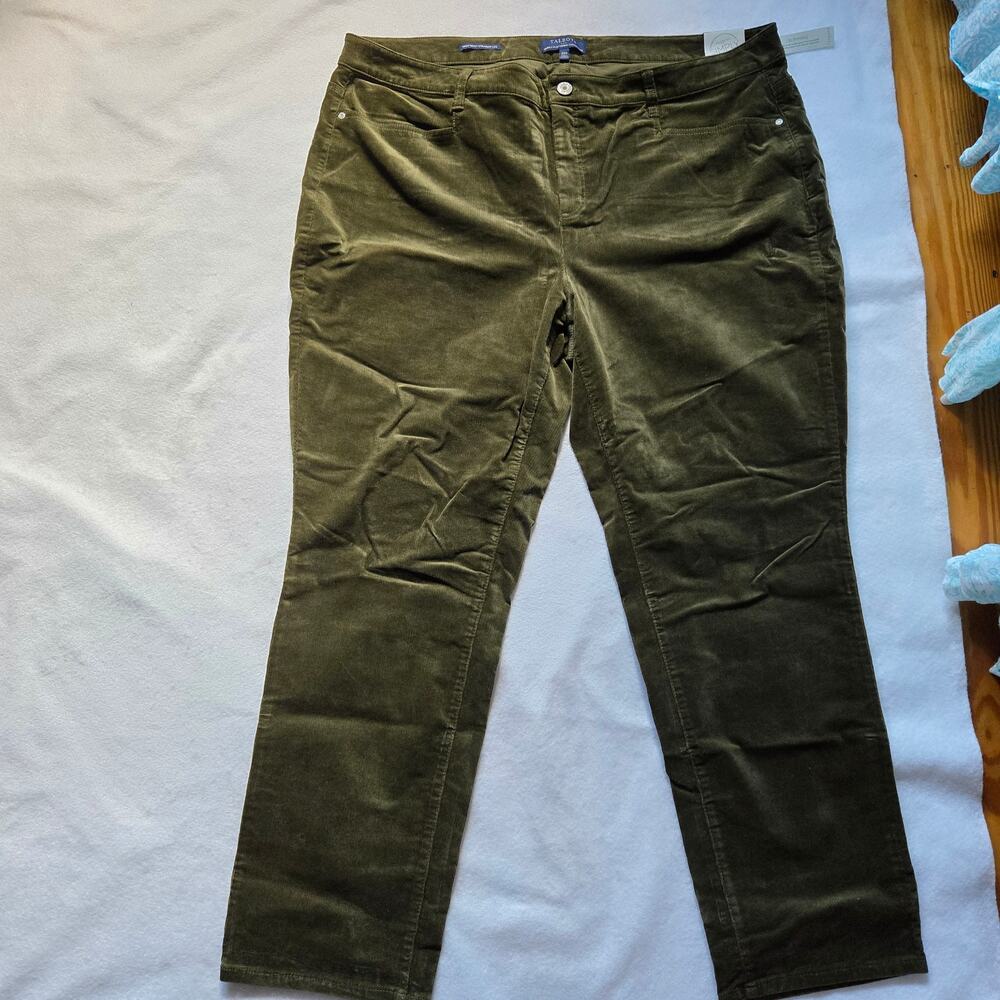 NWT Talbots Women’s Corduroy Pants, Deep Olive Green, High Waist, Straight Leg